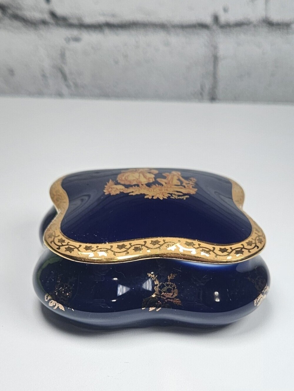 Imperia Limoges France Cobalt Blue Porcelain Trinket Box 22K Gold